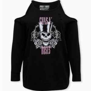 Torrid  Guns N' Roses Black Terry Cold Shoulder Sweatshirt Size 2 PLUS Women